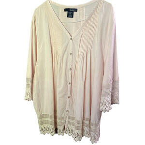 Denim 24/7 Women's Tunic, Lacey Long Button Up, Peach, 28W
